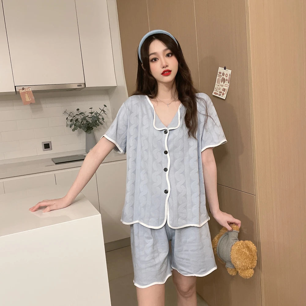 Summer Pure Cotton ort Sve Floral Print Lightweight Home Clothes Set Women's Spwear Comfortable Breathable Nightgown