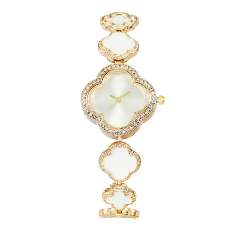 2023 New Fashionable Wristwatch Featuring Four-leaf Clover Design Fresh Floral Dial Niche Elegant Women's Watch