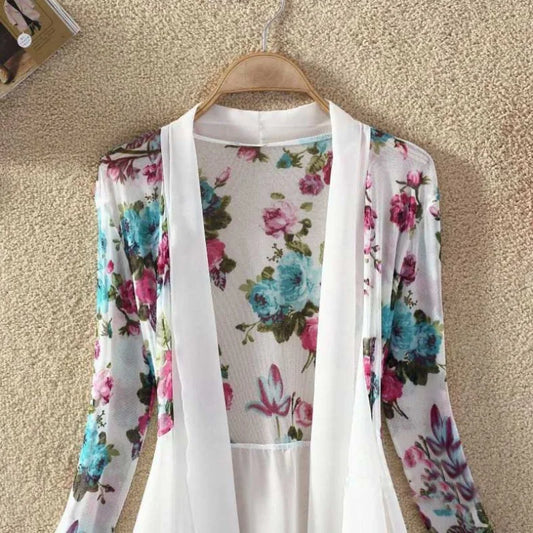 2024 Women Long Chiffon Blouse Shirts Female Cardigan Sunscreen Shirts Floral Printed Ladies Blouses Jackets 5 Colors