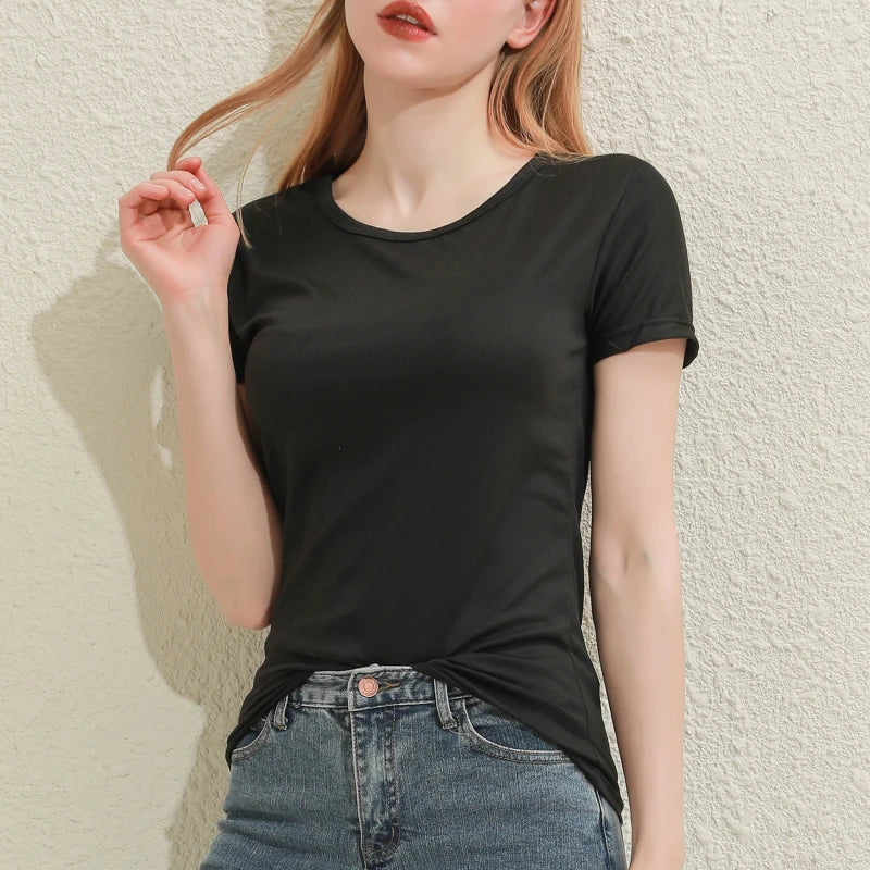 Solid Women Cotton T-shirt V-Neck Short Sleeve Female Tee Slim White And Balck T-Shirt Casual Solid Lady Tshirt Tops