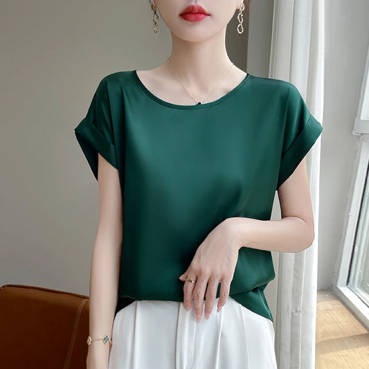 New O-Neck Silk Camisole Ladies Thin Vest Satin Loose Outer Sleeveless Top Summer Suit Insid Sling Mulberry Silk Bottoming Shirt