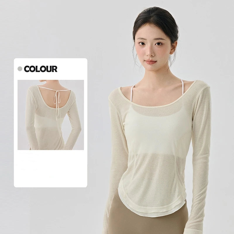 Women fitness gym Yoga Tops Lightweight Breathable Sexy Backless Long-sleeved sports tops Cover-up T-shirt Women's clothing