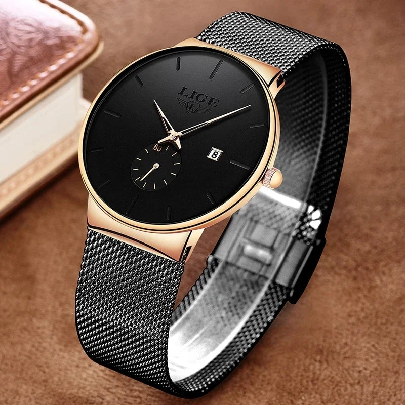 LIGE Ultra Thin Fashion Casual Ladies Watches Elegant Luxury Waterproof Business Quartz Watch for Women Gift Auto Calendar Clock