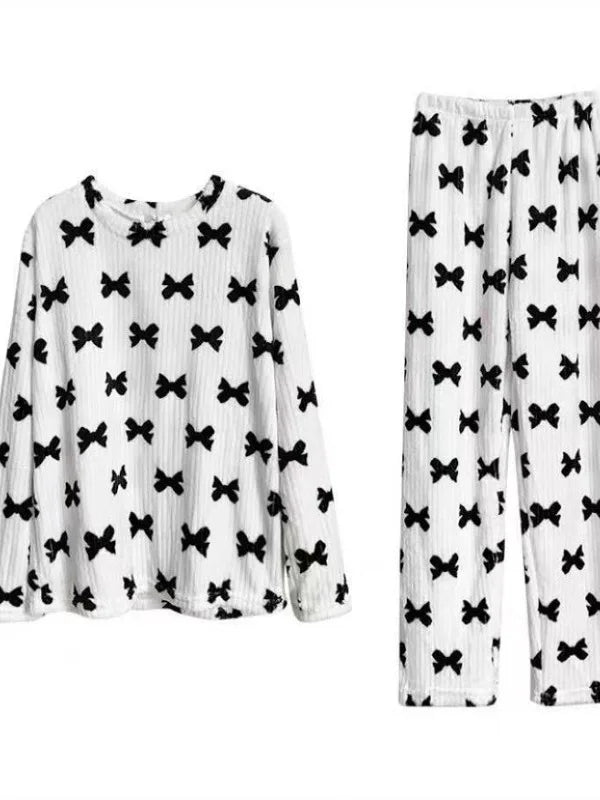 Adorable Sweet Warm Coral Fce Women's Home Clothes Set Autumn Winter Lazy Person's Spwear Long Sve round Ne Two-Pi...