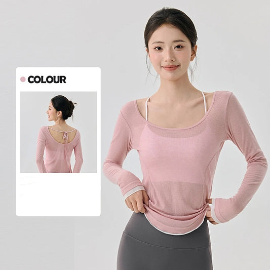 Women fitness gym Yoga Tops Lightweight Breathable Sexy Backless Long-sleeved sports tops Cover-up T-shirt Women's clothing