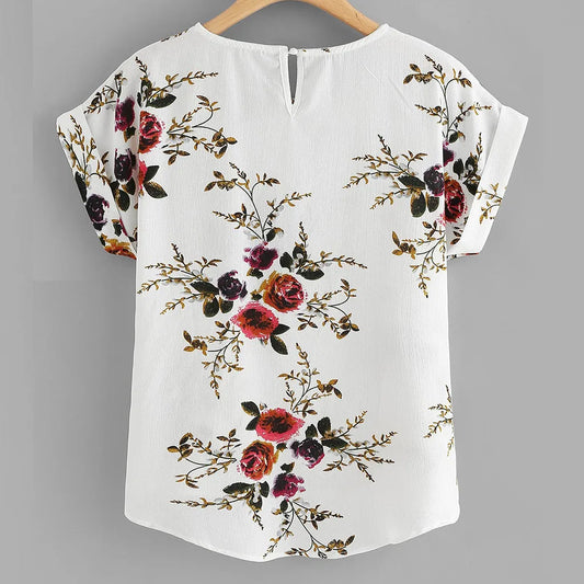Summer Fashion Floral Print Blouse Pullover Ladies O-Neck Tee Tops Female Women's Short Sleeve Shirt blusas Femininas Clothing