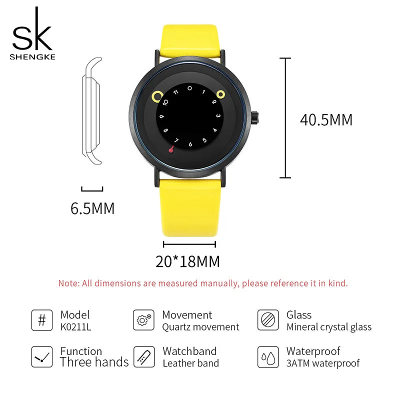 Shengke Women Creative Wristwatch Ladies Watches Yellow Leather Band Best Gifts Wristwatches Clock Montres Femme Reloj Mujer