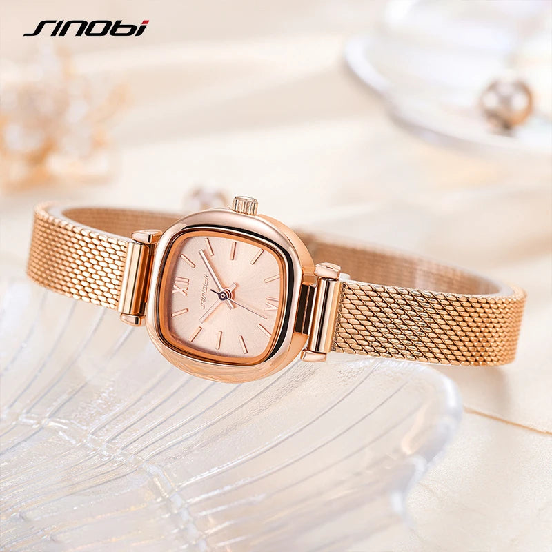 Sinobi Fashion Womens Square Golden Watch Elegant Ladies Quartz Wristwatches Luxury Casual Female Gifts Clock Relogio Feminino