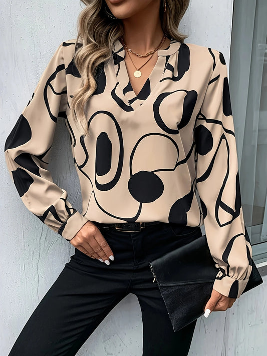 Women's Autumn and Winter Long Sleeve Shirt Notch Collar All-Over Print Shirt Top