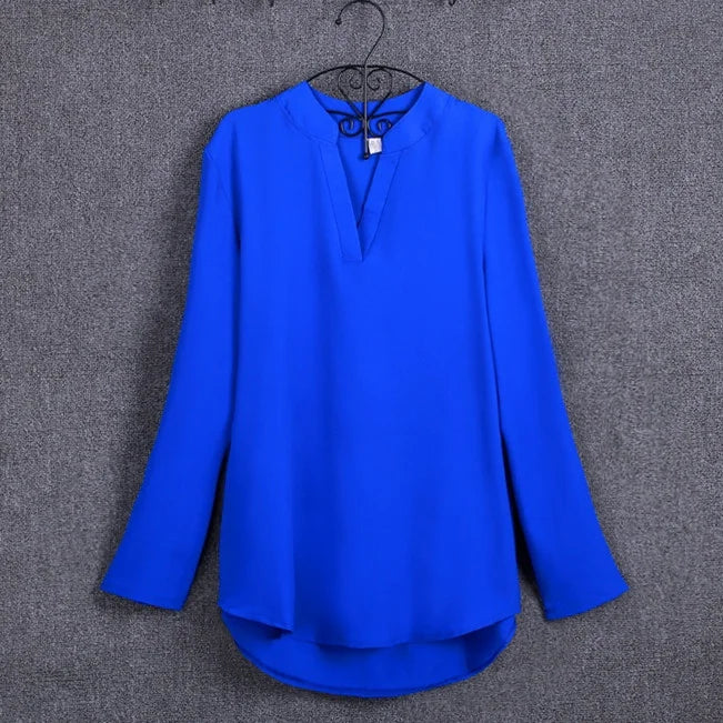 Large size 5XL blouse long-sleeved V-neck elegant ladies chiffon shirt top fashion office work shirt