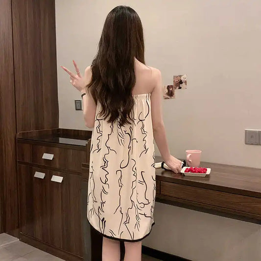 Summer Cotton Bath Towel Thin Faion Line Pattern Simple Magic Sti Women's Bath Skirt Tube Top ort Skirt Bath Robe