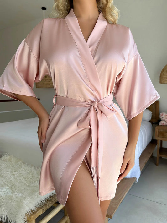 Summer Sleepwear Women Bride Robe Night Gowns Half Sleeve Loose Nightgown Female Silk Satin Kimono Bathrobe Lingerie