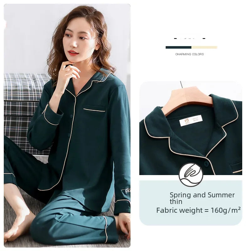 Ladies' 100% Cotton Long Sleeve Pajama Set For Autumn/winter Thin Autumn Collection Women's Homewear