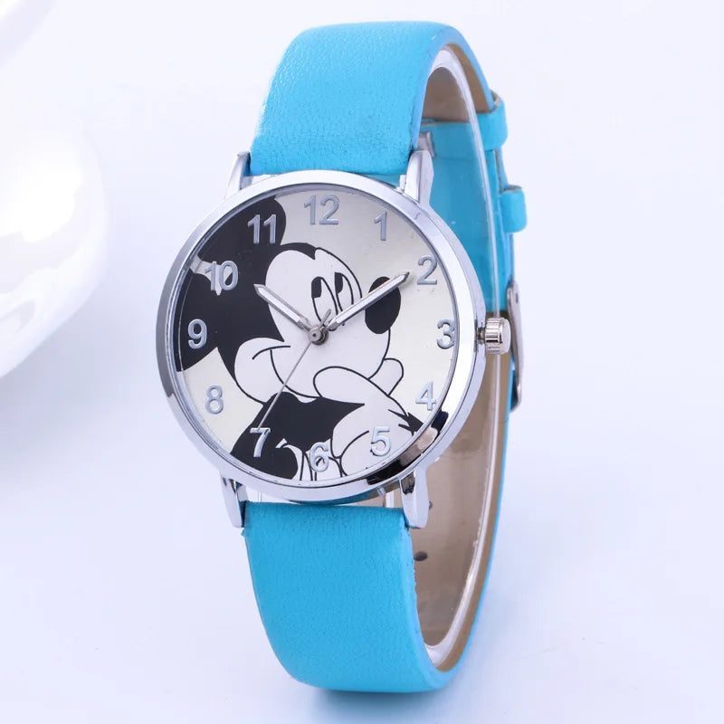 Disney Mickey Mouse Women Watches for Girls Black Leather Strap ultrathin Ladies Watch Quartz Clock Wrist Relogio Feminino