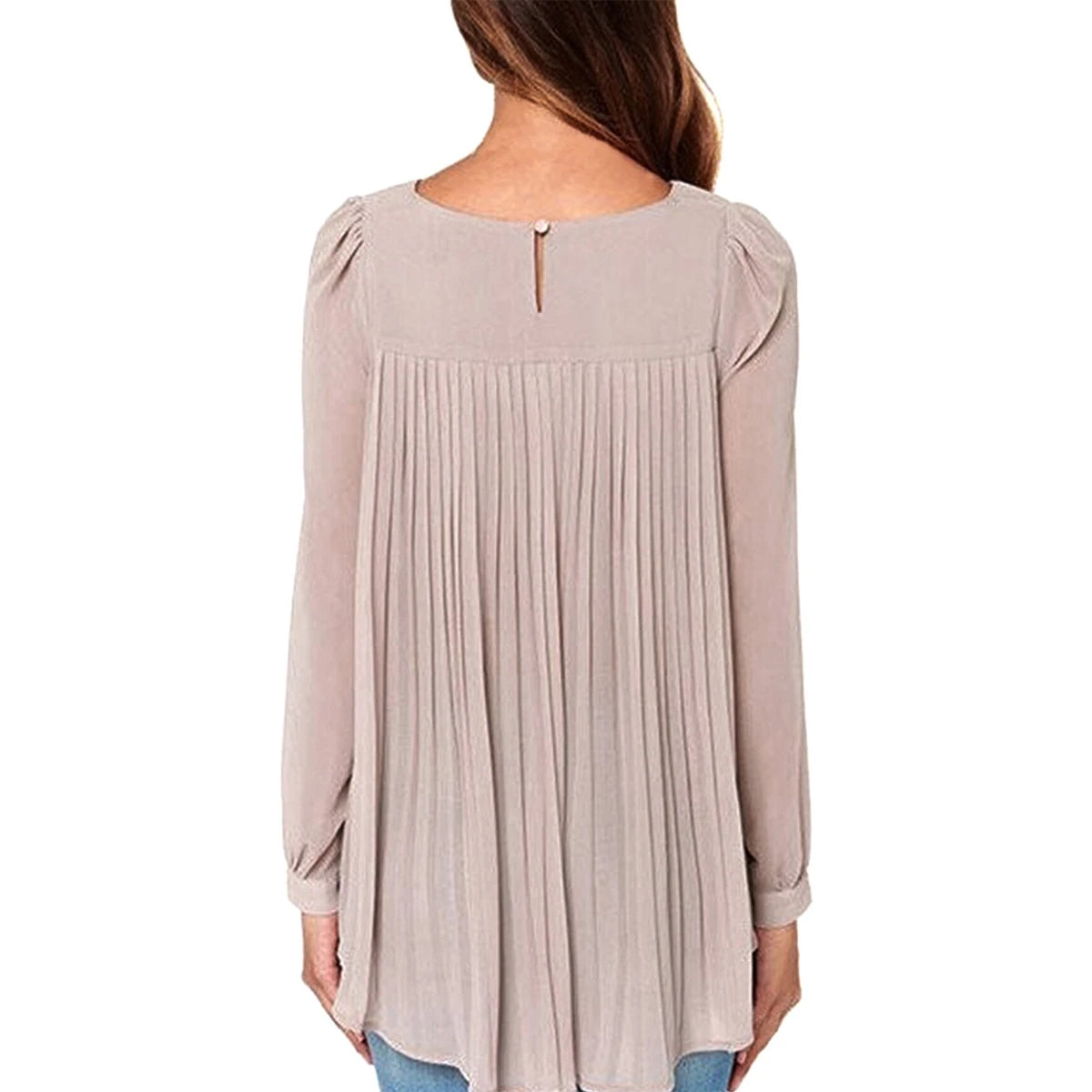 New Women Sexy Casual Loose Chiffon Blouse Long Sleeve Solid Crimp Shirts