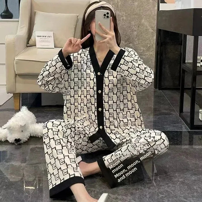 Women's Spring Autumn Long Sleeve Cotton-Like Kimono Loose-Fit V-Neck Sleepwear Sweet Home Clothes Korean Style Outer Wear