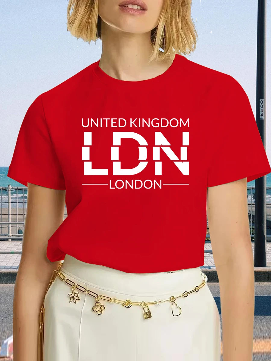 United Kingdom London Letter T-Shirt Female Sport Casual Crop Top Cool Hip Hop Tee Shirt Soft Breathable T Shirt Women