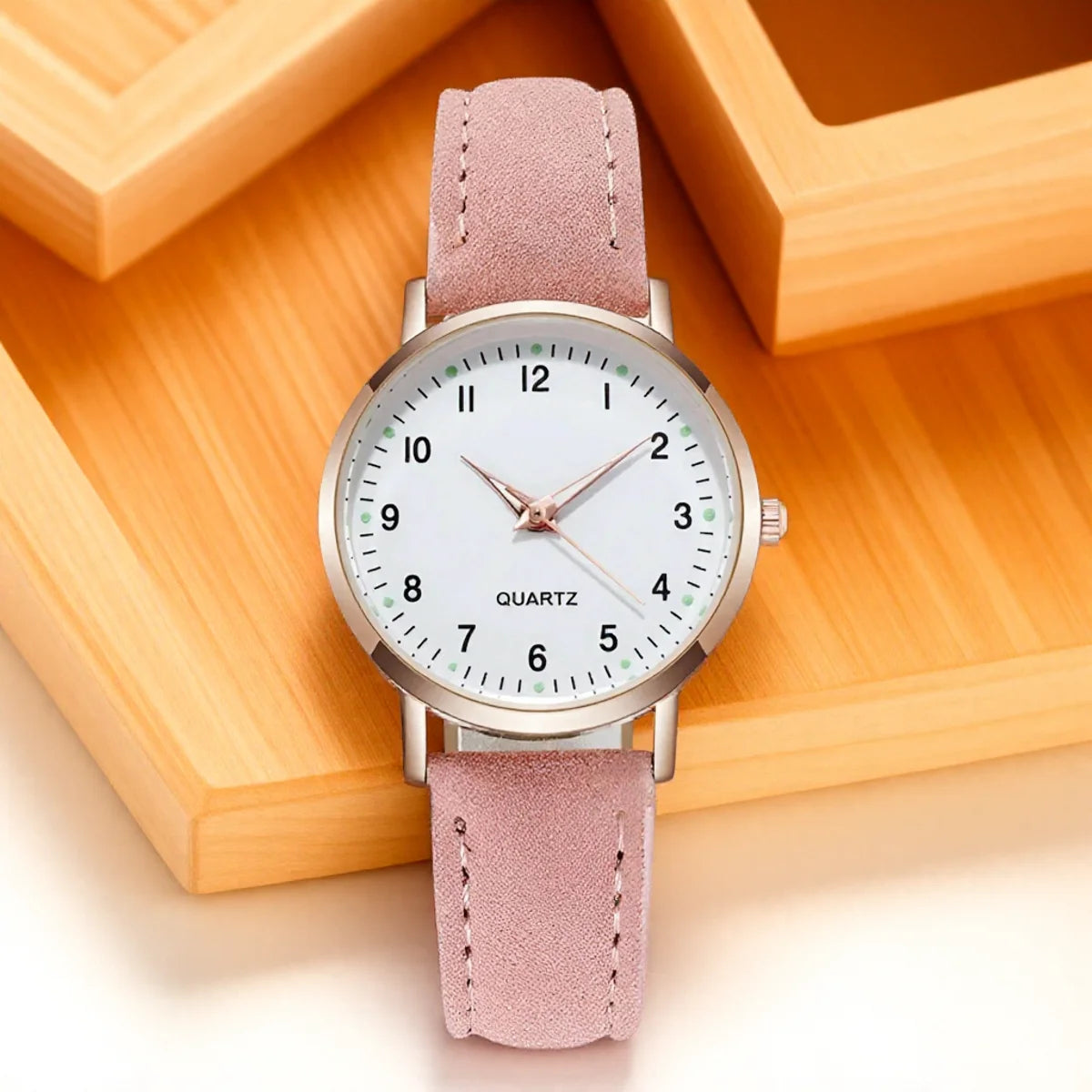 Casual Round Quartz Watch Luminous Analog Wristwatch PU Leather Strap for Women Girls Ideal Gift