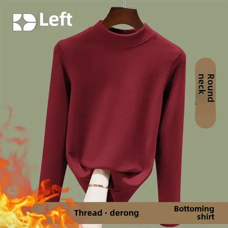 Women's Fleece Lined Long Sleeve Crew Neck Base Shirt Thermal Top Pure Color Spring Autumn Fashionable T-Shirt Polyester Fiber