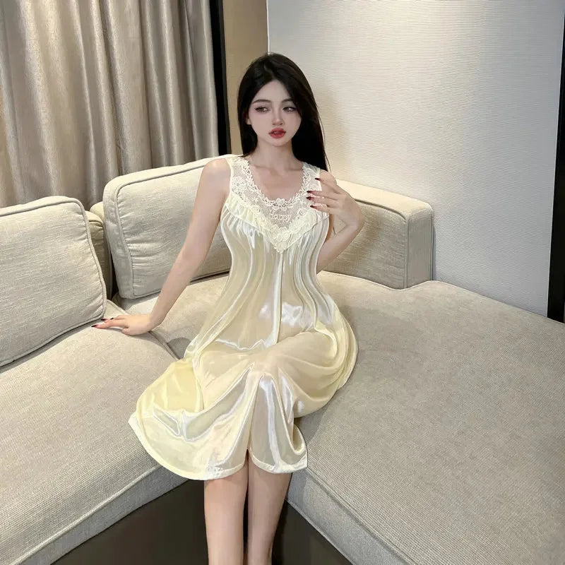 Korean Style Suggestive Lace Sleepwear Purple Home Clothes Set plus Size Pure Desire Battle Robe Sexy Home Comfortable Nightgown