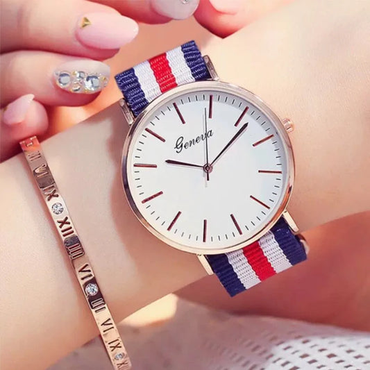 Top Brand Luxury Women Watches Fashion Stripe Nylon Strap Ladies Quartz Wristwatch Simple Casual Watch Women Clock Montre Femme