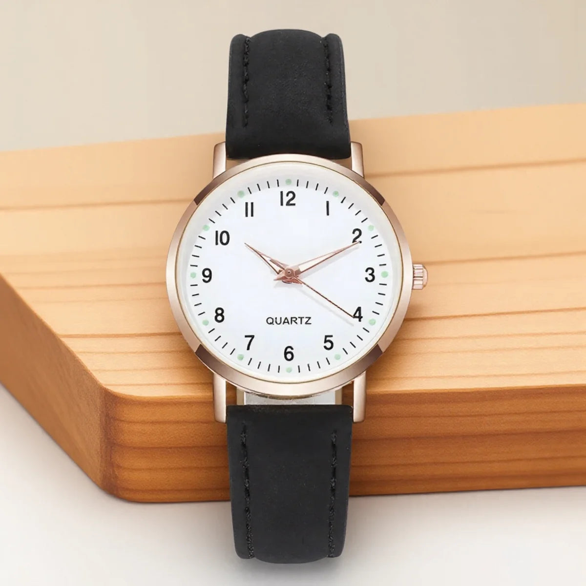 Casual Round Quartz Watch Luminous Analog Wristwatch PU Leather Strap for Women Girls Ideal Gift