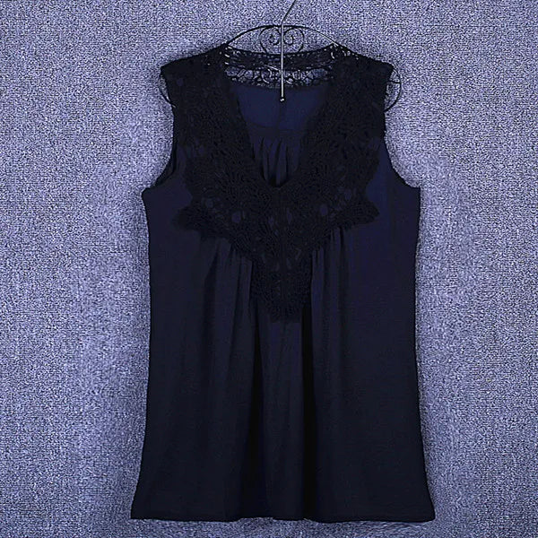 Summer tops for women  Fashion Lace Chiffon blouse V-Neck Loose Casual Chiffon Shirt