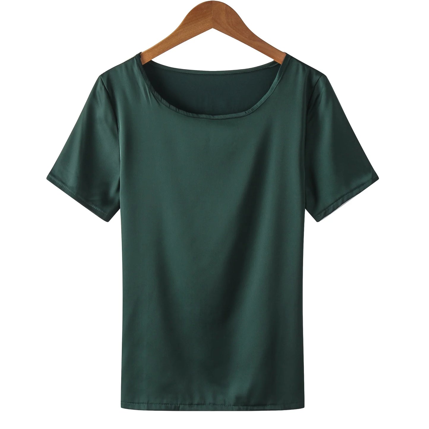 New outer wear silk round neck sling top satin short-sleeved stretch T-shirt large size bottoming shirt women