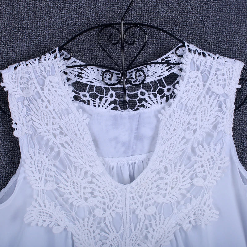 Summer tops for women  Fashion Lace Chiffon blouse V-Neck Loose Casual Chiffon Shirt