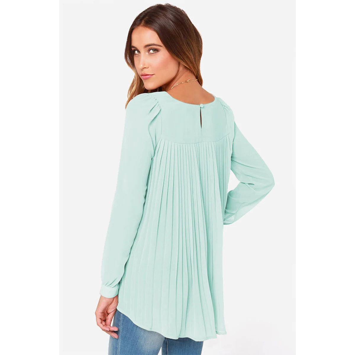 New Women Sexy Casual Loose Chiffon Blouse Long Sleeve Solid Crimp Shirts