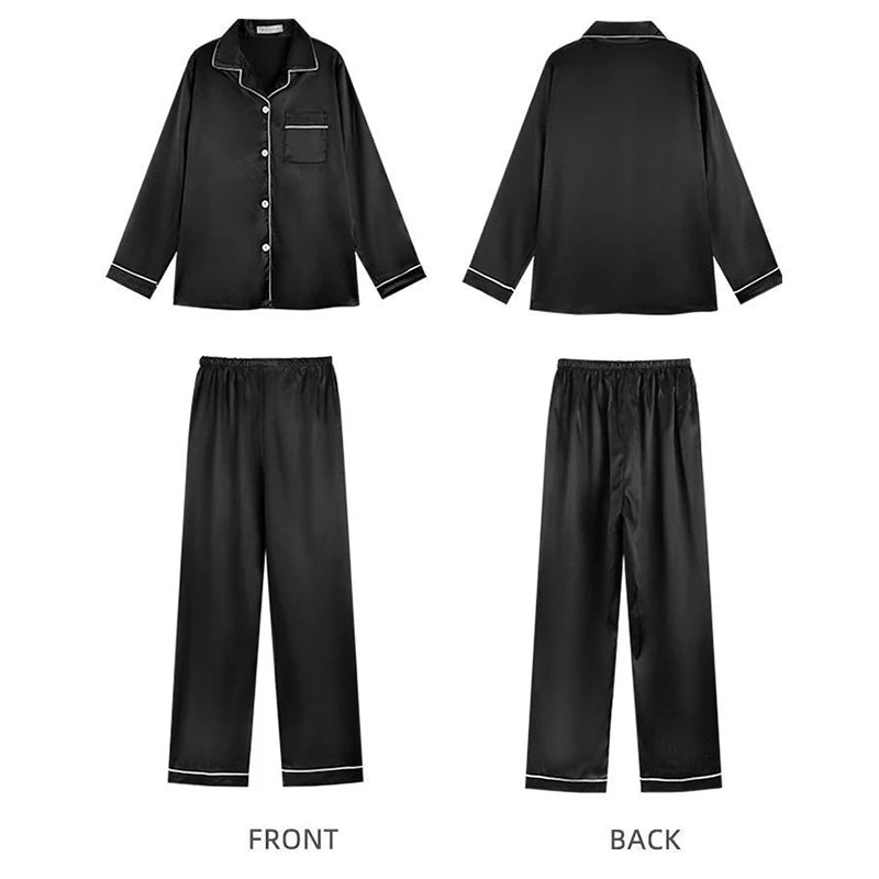 2 Piece Spring and Autumn Women's Pajama Set Silk Fashion V-neck Long Sleeved Pajama and Pants Set Casual Basic Home Clothes