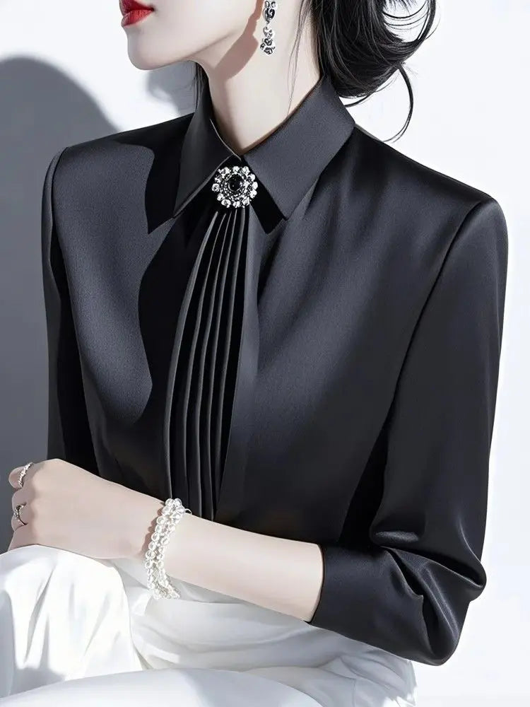 Satin Silk Blouses Women Long Sleeve Casual Blouses Autumn Spring Office Lady Casual Wear Blouses Plus Size