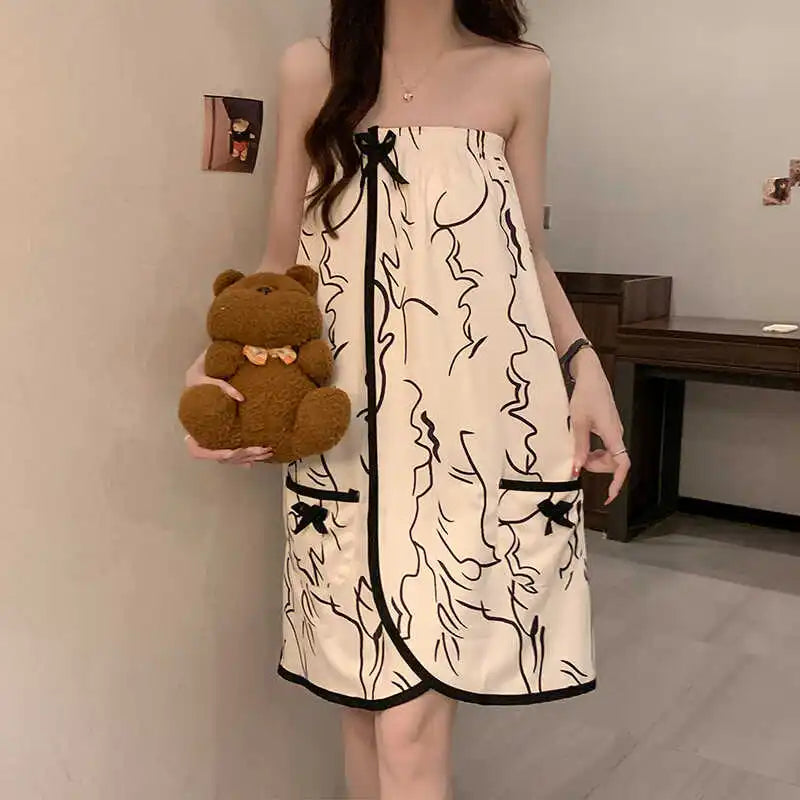 Summer Cotton Bath Towel Thin Faion Line Pattern Simple Magic Sti Women's Bath Skirt Tube Top ort Skirt Bath Robe