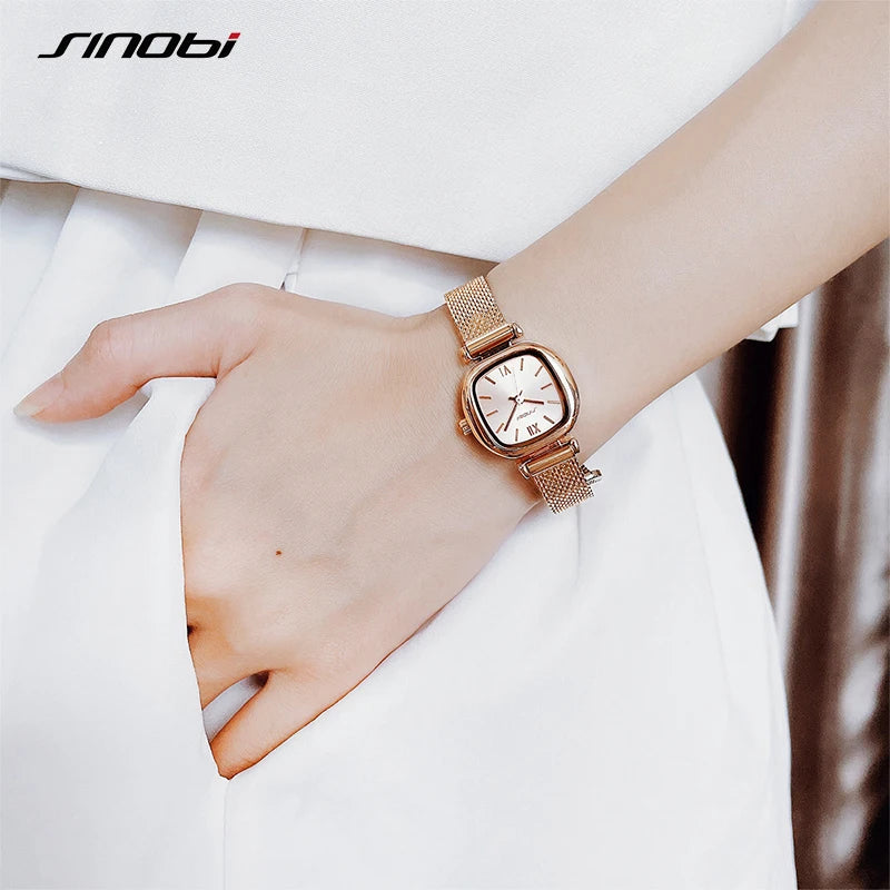 Sinobi Fashion Womens Square Golden Watch Elegant Ladies Quartz Wristwatches Luxury Casual Female Gifts Clock Relogio Feminino