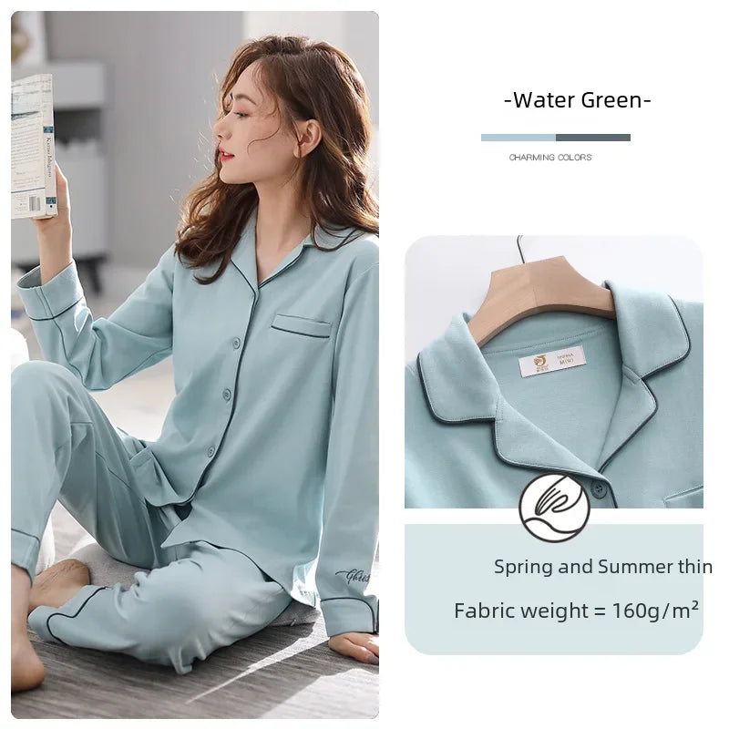 Ladies' 100% Cotton Long Sleeve Pajama Set For Autumn/winter Thin Autumn Collection Women's Homewear