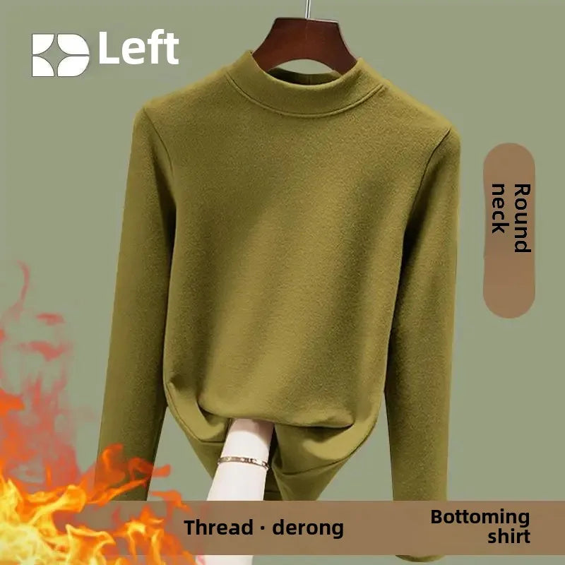 Women's Fleece Lined Long Sleeve Crew Neck Base Shirt Thermal Top Pure Color Spring Autumn Fashionable T-Shirt Polyester Fiber