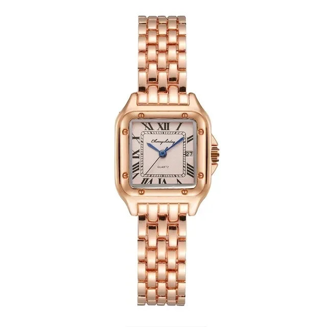 2025 Luxury Ladies Square Quartz Watches Women's Fashion Gold Alloy Strap Wristwatches Qualities Female Roman Scale Date Clock