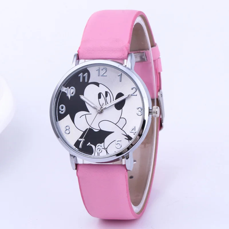 Disney Mickey Mouse Women Watches for Girls Black Leather Strap ultrathin Ladies Watch Quartz Clock Wrist Relogio Feminino