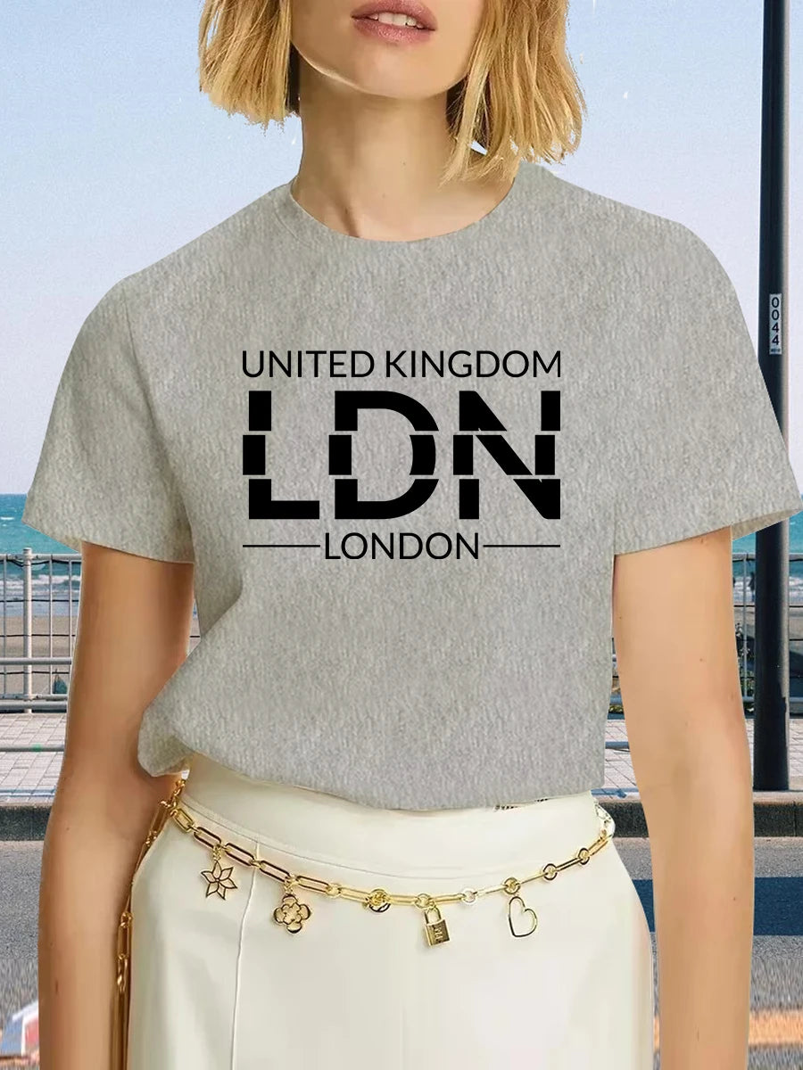 United Kingdom London Letter T-Shirt Female Sport Casual Crop Top Cool Hip Hop Tee Shirt Soft Breathable T Shirt Women