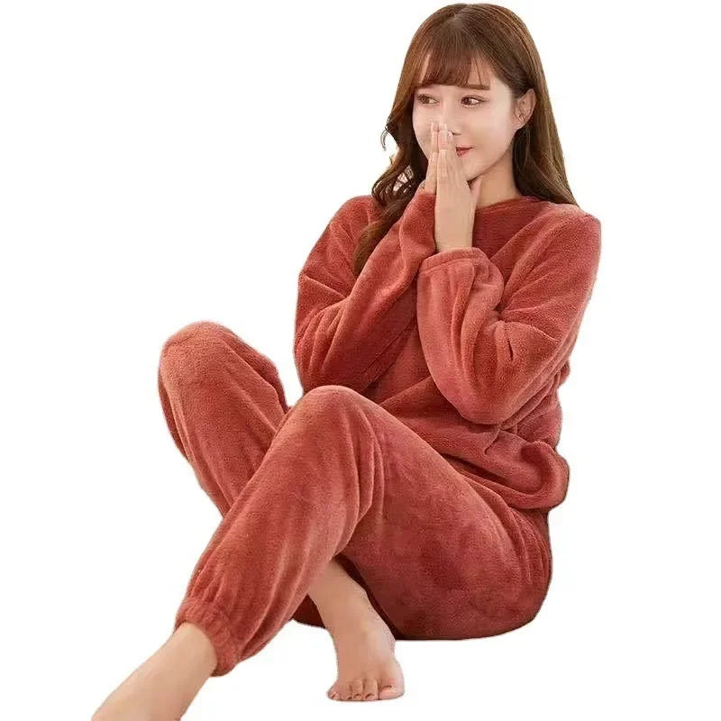 Pajama Set Womens Coral Velvet Soft Loungewear Thick Winter Homewear Comfortable Sleepwear Gift for Mothers