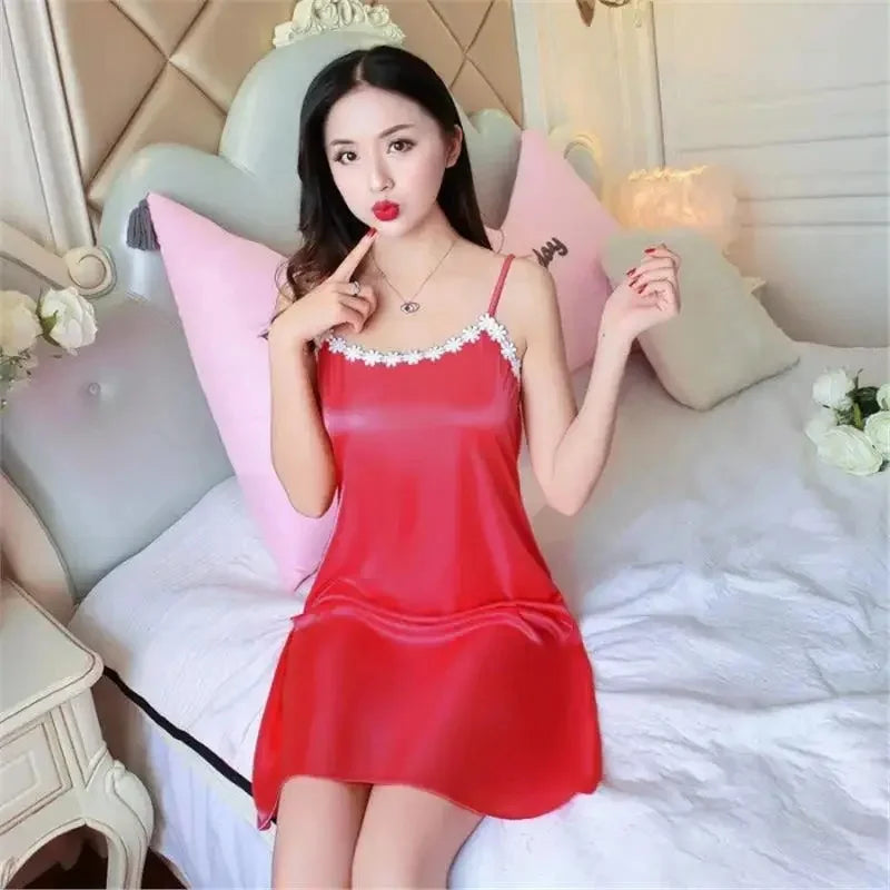 Summer Silk Sleep Dress Women's Home Clothes Vest Strap Ice Silk plus Size Sleepwear Dress Fairy like Backless Design