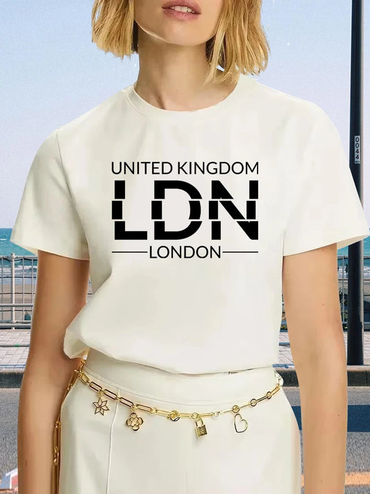 United Kingdom London Letter T-Shirt Female Sport Casual Crop Top Cool Hip Hop Tee Shirt Soft Breathable T Shirt Women
