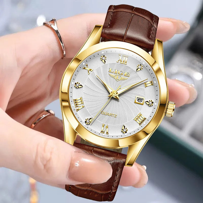LIGE Women Watch Fashion Leather Military Sport Waterproof Watches For Women Top Brand Luxury Women's Bracelet Watch Reloj Mujer