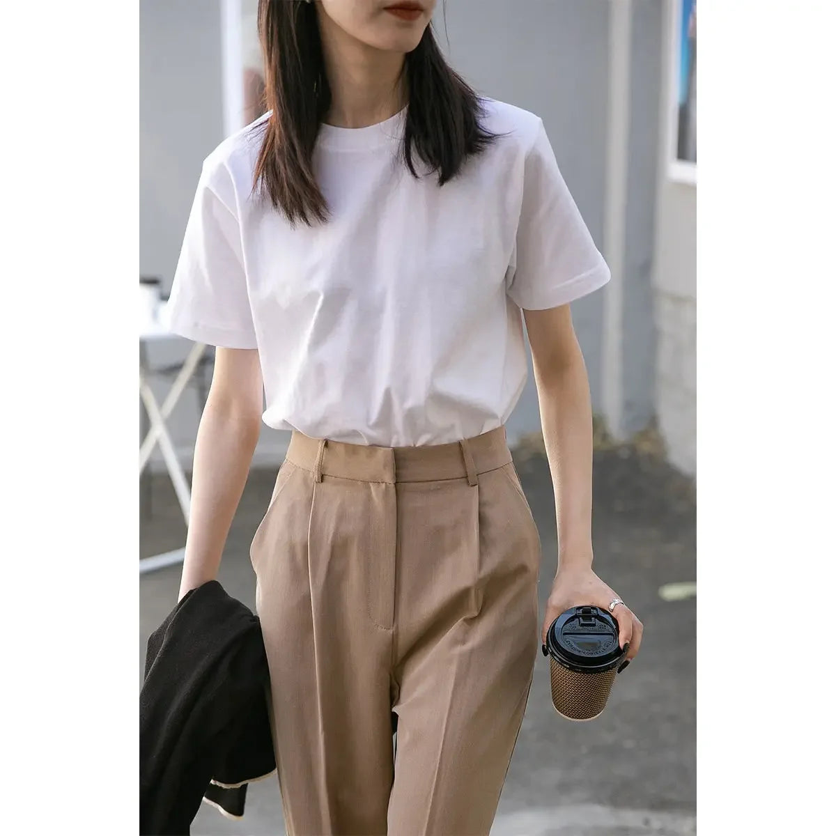 Women Pure Cotton White T-shirt Short Sleeved Half Sleeve Bottom Shoulder Top Solid Color New Summer 2024 graphic t shirts