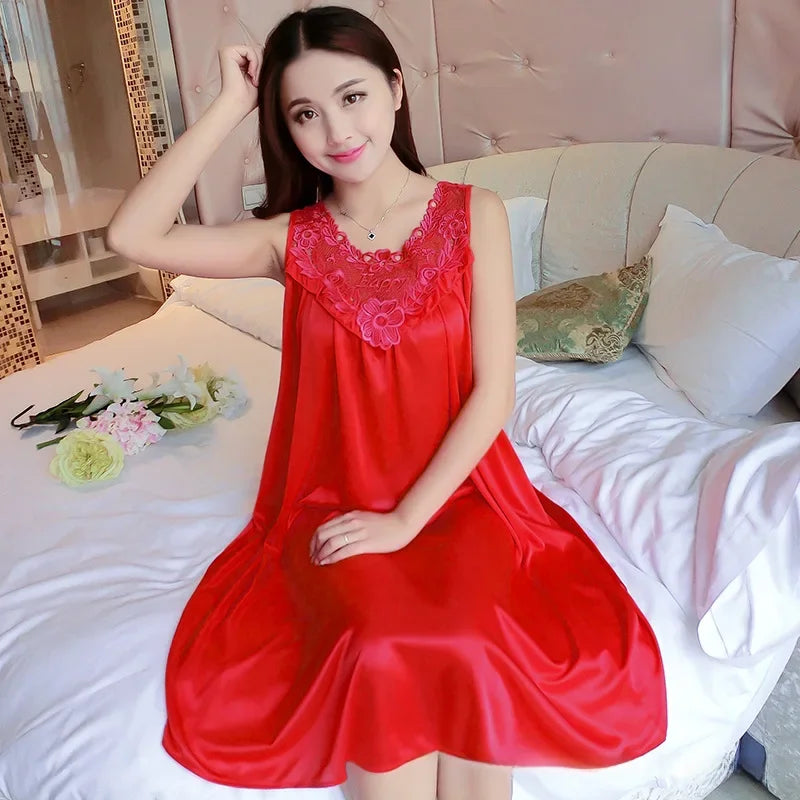 Summer Korean Style Ice Silk Sleepwear Sleep Dress Extra Large Women's Tank Top Simulation Silk Thin Housewear