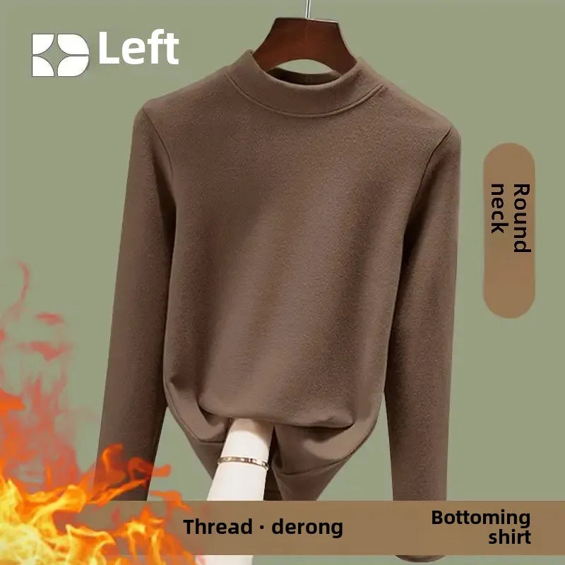 Women's Fleece Lined Long Sleeve Crew Neck Base Shirt Thermal Top Pure Color Spring Autumn Fashionable T-Shirt Polyester Fiber