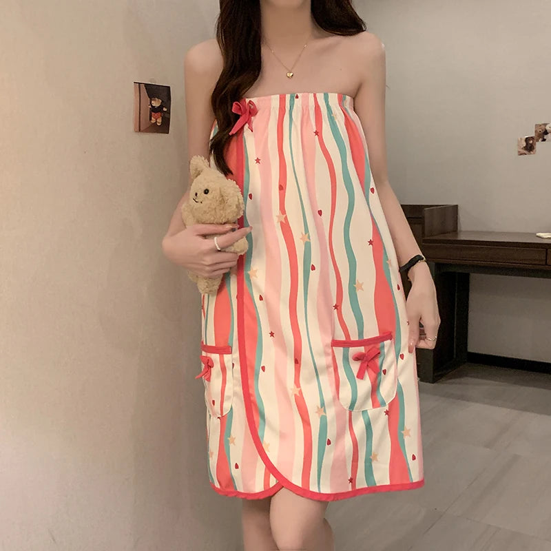 Summer Cotton Bath Towel Thin Faion Line Pattern Simple Magic Sti Women's Bath Skirt Tube Top ort Skirt Bath Robe