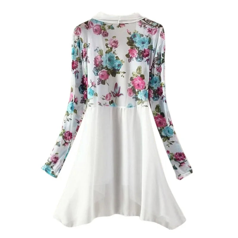 2024 Women Long Chiffon Blouse Shirts Female Cardigan Sunscreen Shirts Floral Printed Ladies Blouses Jackets 5 Colors