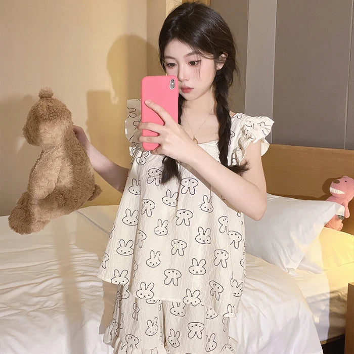 Summer Spwear Women's 2025 New Japanese Sle Fre Vest orts Woven Cotton Thin Home Clothes Set Breathable Comfortable