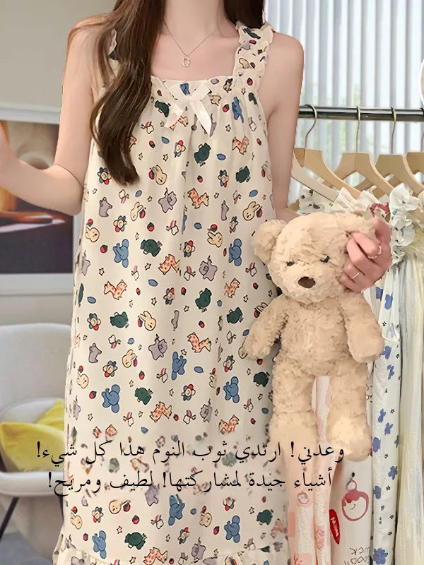 Cloud Cotton Sp Dr Women's Summer Strap Built-in Chest Pad Medium Length Thin Cute 2025 New Nightgown Home Clothes